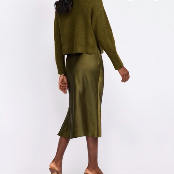 Montgomery Post Satin Slip Dress – Olive Bronze Midi Dress  – XS - Picture 7 of 7